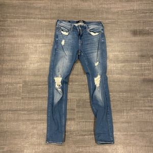 Mens navy blue ripped Hollister skinny jeans